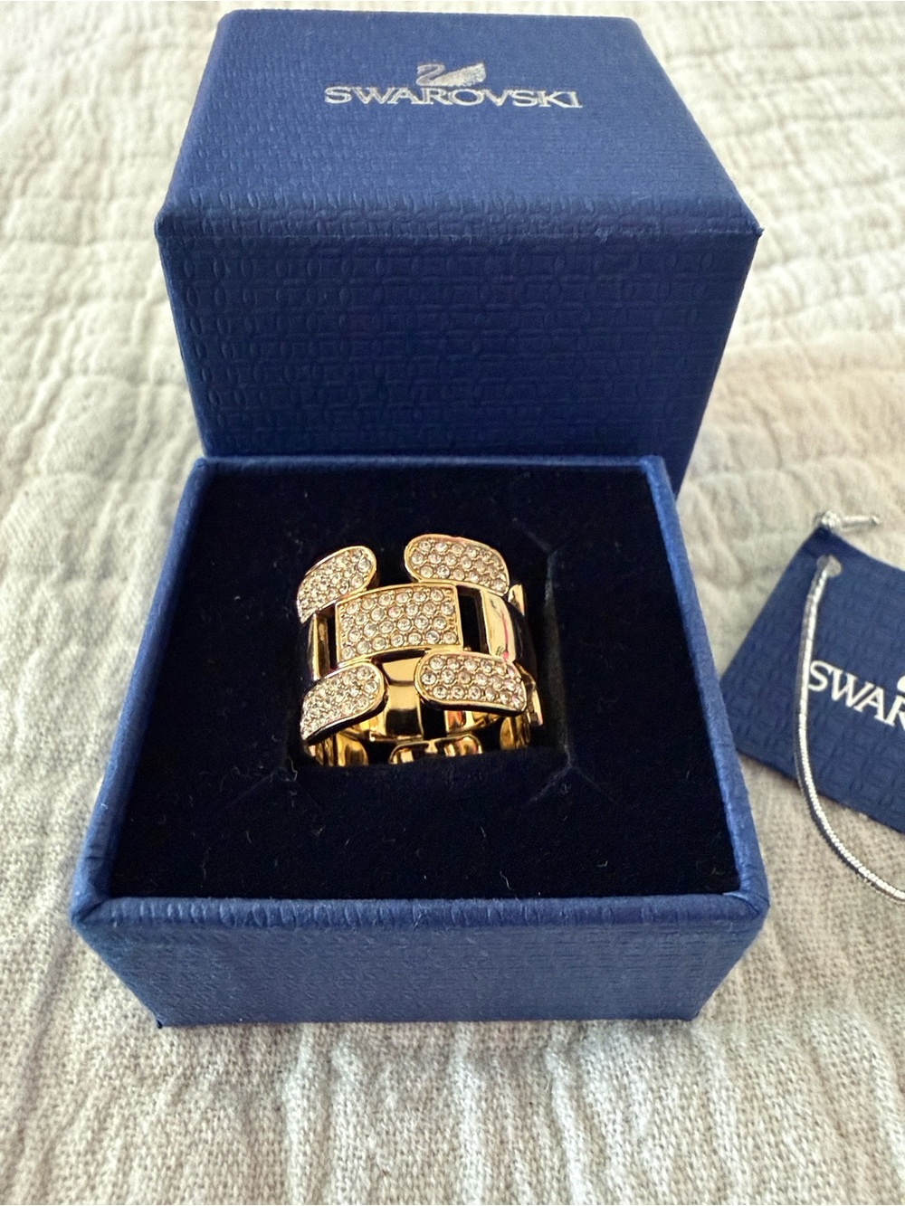 Swarovski Gold Crystal Pavé Link Band Ring Sz 6